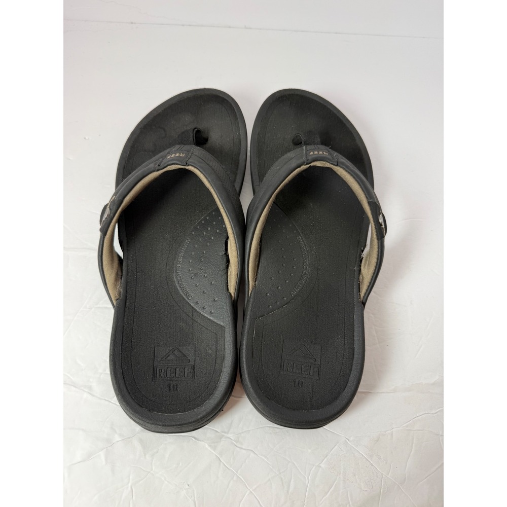 Reef Mens Fanning Flip Flops Black Anatomic Contouring Sandals Size 10